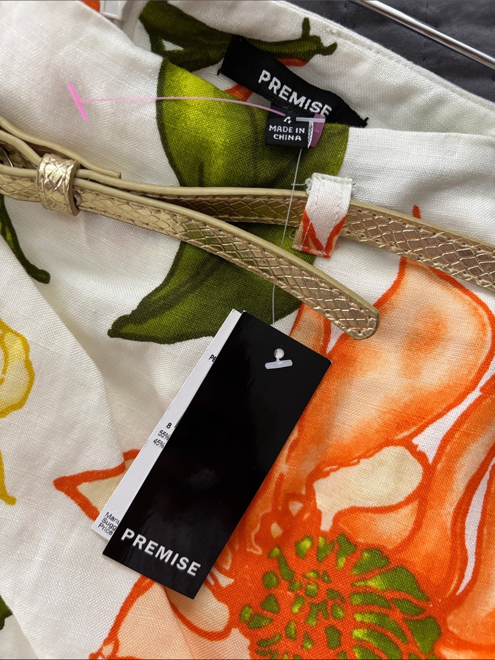 Orange Anne Klein Sleeveless Draped Top with Premise cream Floral belted skirt - Picture 8 of 9
